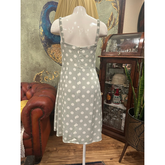 Capulet Sage Green Polka Dot Tie-Front Midi Dress Retro Minimalist Pockets Sz M - Picture 9 of 15